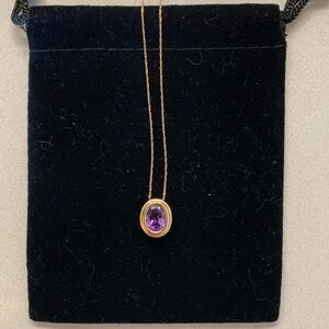 14k Gold Natural Amethyst Pendant Necklace with Chain